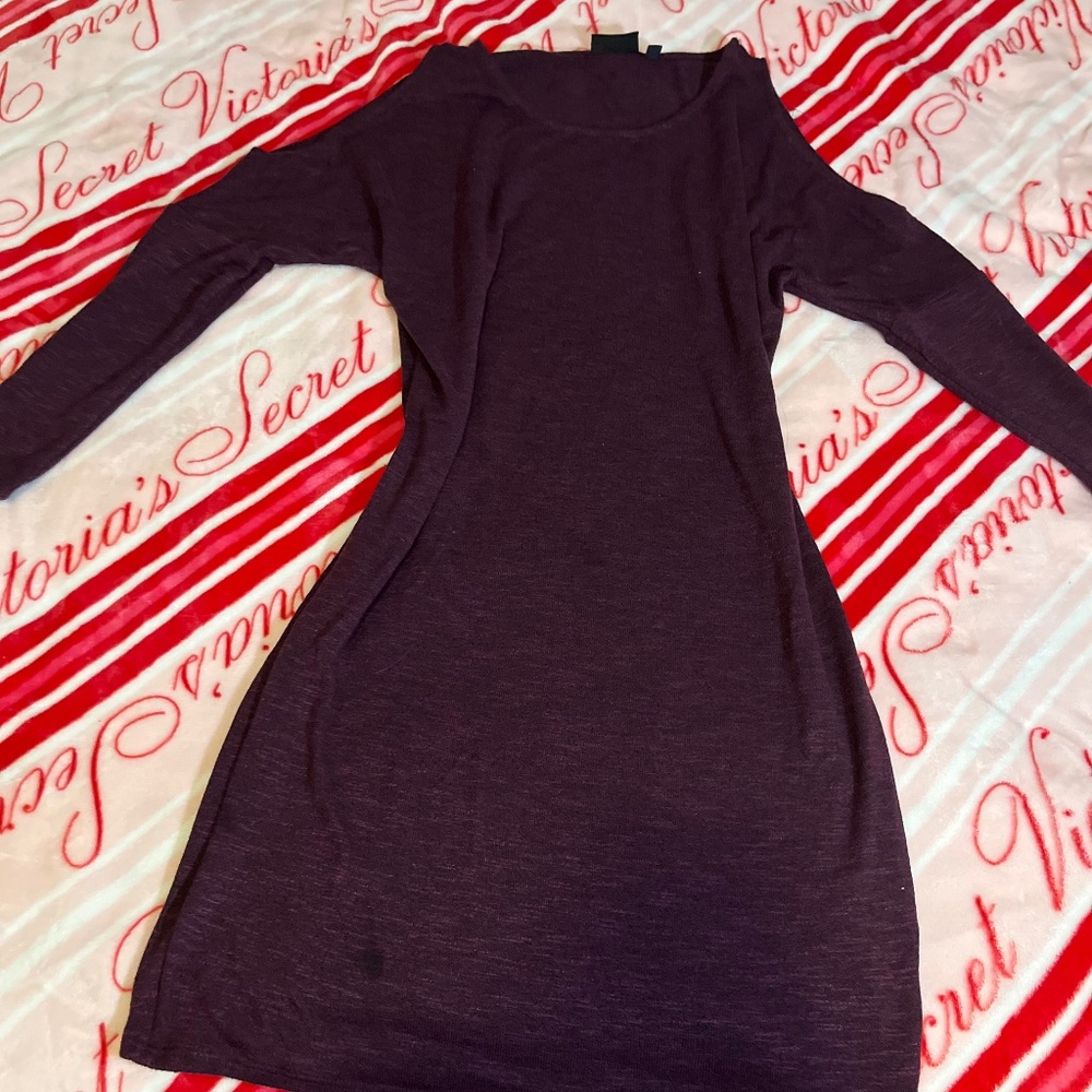 Apt. 9 Plum Purple Cold Shoulder Long Sleeve Knit Mini Dress Size M